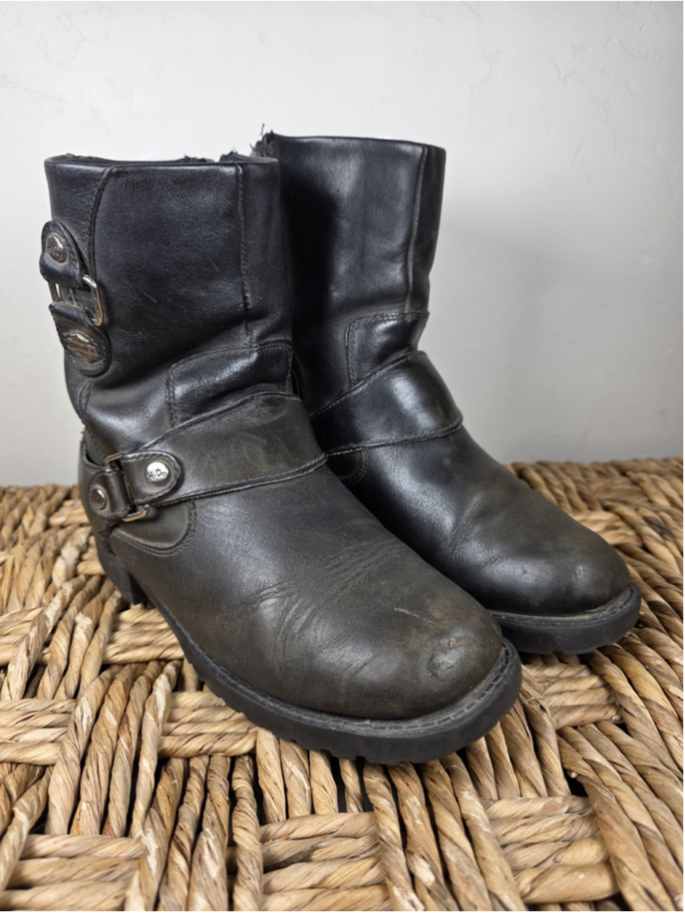 Harley Davidson Boots Womens 8.5 Black Leather Motorcycle Biker Harness 84269